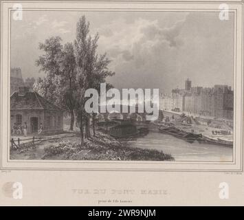 Vue du Pont Marie depuis l'Île Louviers à Paris, vue du pont Marie, prix de l'île Louvier (titre sur objet), vues sur les bords de Seine (titre de la série), les rives de la Seine (titre de la série), Print fait partie d'une couverture avec treize tirages., imprimeur: Isodore-Laurent Deroy, après dessin par : Isodore-Laurent Deroy, éditeur : Charles Etienne Pierre Motte, imprimeur : Paris, après dessin par : Pont Marie, éditeur : Paris, 1829 - 1831, papier, hauteur 267 mm × largeur 354 mm, tirage Banque D'Images