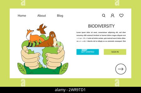 Bannière web ou page de destination pour la conservation de la biodiversité. Restauration et préservation des espèces de faune et de flore menacées. Sensibilisation au climat de la Terre et préservation de l'habitat. Illustration vectorielle plate Illustration de Vecteur