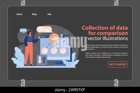 Collecte de données pour le vecteur d'analyse comparative. Un professionnel prépare les données pour l'analyse comparative, assurant une analyse comparative approfondie. Illustration de Vecteur