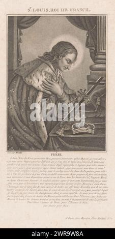 Portrait de Louis IX le Saint, Roi de France, en prière, préparé Louis, roi de France (titre sur objet), numéroté en haut à droite : 141., imprimeur : François Maradan, éditeur : François Maradan, Paris, 1776 - après 1816, papier, gravure, hauteur 253 mm × largeur 146 mm, tirage Banque D'Images