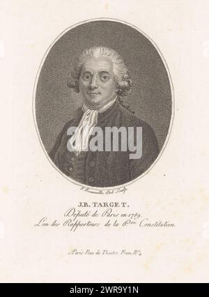 Portrait de Guy-Jean-Baptiste Target, J.B. Target. (Titre sur objet), Portraits des personnages célèbres de la Révolution (...) (Titre de la série), imprimeur : François Bonneville, d'après sa propre conception par : François Bonneville, éditeur : François Bonneville, Paris, 1796 - 1802, papier, gravure, hauteur 163 mm × largeur 111 mm, impression Banque D'Images