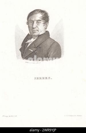 Portrait d'Antoine Étienne Renaud Augustin Serres, imprimeur : Charles aimé forestier, Ambroise Tardieu, éditeur : Charles Louis Fleury Panckoucke, imprimeur : Paris, France, éditeur : Paris, 1818 - 1832, papier, gravure, hauteur 213 mm × largeur 142 mm, impression Banque D'Images