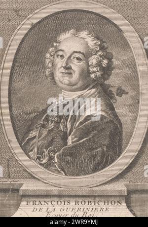 Portrait de François Robichon de la Guérinière, imprimeur : Jean Baptiste Guélard, d'après peinture par : Louis Tocqué, Paris, 1733 - 1755, papier, gravure, hauteur 140 mm × largeur 98 mm, impression Banque D'Images