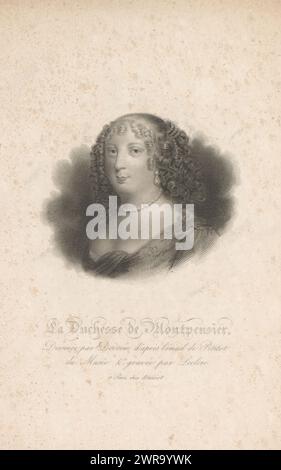 Portrait d'Anne Marie Louise d'Orléans, la duchesse de Montpensier (titre sur objet), imprimeur : J. Leclerc, après dessin par : Deverin, après dessin par : Petitot, imprimeur : France, éditeur : Paris, 1830 - 1850, papier, hauteur 237 mm × largeur 167 mm, impression Banque D'Images