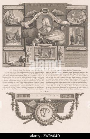 Portrait allégorique de René Descartes, Portraits de personnages historiques français (titre de la série), les illustres français, ou tableaux historiques des grands hommes de la France (titre de la série), imprimeur : Nicolas Ponce, après dessin par : Clément Pierre Marillier, éditeur : Nicolas Ponce, éditeur : Paris, France, 1790 - 1816, papier, gravure, gravure, hauteur 335 mm × largeur 225 mm, impression Banque D'Images