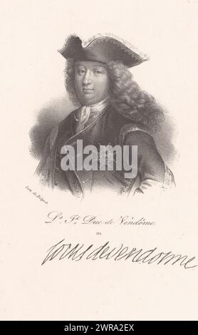 Portrait de Louis-Joseph de Vendôme, L.S J.h Duc de Vendôme (titre sur objet), imprimeur : anonyme, après impression par : Antoine Maurin, imprimeur : veuve Delpech (Naudet), Paris, in ou after 1818 - in ou before 1842, papier, hauteur 278 mm × largeur 177 mm, impression Banque D'Images