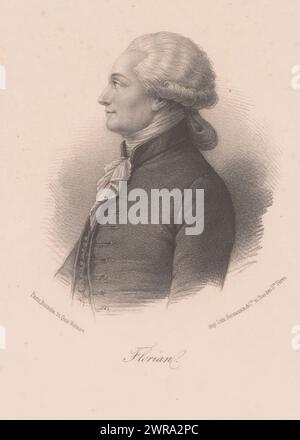 Portrait de Jean-Pierre Claris de Florian, Florian (titre sur objet), imprimeur : anonyme, imprimeur : Formentin & Cie., éditeur : V. Rosselin, Paris, 1830 - 1856, papier, hauteur 277 mm × largeur 182 mm, impression Banque D'Images