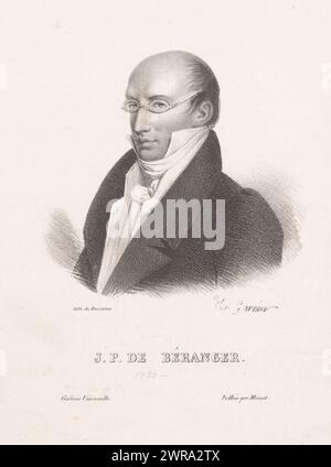 Portrait de Pierre-Jean de Béranger, J.P. de Béranger (titre sur objet), Portrait Gallery of Blaisot (titre de la série), Galerie universelle (titre de la série sur objet), imprimeur : Hippolyte Louis Garnier, imprimeur : Pierre François Ducarme, éditeur : Blaisot, Paris, 1823, papier, hauteur 243 mm × largeur 186 mm, impression Banque D'Images