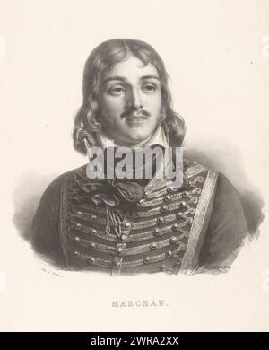 Portrait de François Séverin Marceau, Marceau (titre sur objet), célébrités de la Révolution française et de l'Empire (titre de la série), imprimeur : Henri Grévedon, imprimeur : François Séraphin Delpech, Paris, 1823, papier, hauteur 462 mm × largeur 317 mm, tirage Banque D'Images