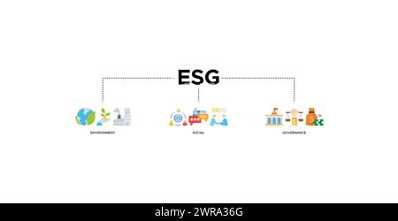 Illustration vectorielle de l'icône Web de la bannière ESG pour l'environnement gouvernance sociale des performances de développement durable des entreprises pour le contrôle des investissements Illustration de Vecteur