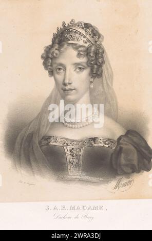 Portrait de Maria Carolina Bourbon-Sicile, duchesse de Berry, S.A.R. Madame duchesse de Berry (titre sur objet), imprimeur : Nicolas Maurin, imprimeur : Pierre Langlumé, imprimeur : Léopold Langlumé, Paris, 1818 - 1854, papier, hauteur 545 mm × largeur 364 mm, impression Banque D'Images