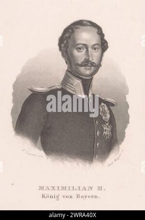 Portrait de Maximilien II, roi de Bavière, imprimeur : Carl Mayer, après dessin par : Erich Correns, Neurenberg, 1848 - 1868, papier, gravure sur acier, hauteur 107 mm × largeur 73 mm, impression Banque D'Images