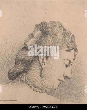 Portrait d'une femme inconnue avec collier de perles, imprimeur : G. Laguesse, 1877, papier, gravure, dessin, hauteur 118 mm × largeur 101 mm, impression Banque D'Images