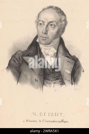 Portrait du ministre François Guizot, M. Guizot (titre sur objet), imprimeur : Jules Joseph Guillaume Bourdet, imprimeur : Delarue, Paris, 1836, papier, hauteur 219 mm, impression Banque D'Images