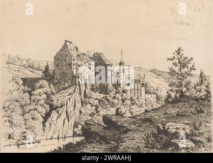 Paysage de montagne avec le château de Sigmaringen, imprimeur : Maria van Hohenzollern-Sigmaringen (Gravin van Vlaanderen), 1876, papier, gravure, pointe sèche, retroussage, hauteur 256 mm × largeur 345 mm, impression Banque D'Images