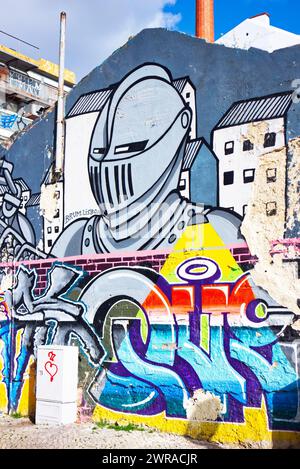 The Templar Knight Street Art par Crack Kids Lisboa et Brum à Lisbonne, Portugal Banque D'Images