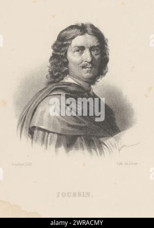 Portrait de Nicolas Poussin, Poussin (titre sur objet), imprimeur : Joseph Schubert, imprimeur : Jean-François Loux, éditeur : Henri Ode, Bruxelles, 1847, papier, hauteur 277 mm × largeur 185 mm, impression Banque D'Images