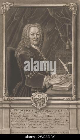 Portrait de Friedrich Hoffmann, imprimeur : Johann Jacob Haid, après peinture par : Antoine Pesne, éditeur : Johann Jacob Haid, Augsbourg, 1741, papier, gravure, hauteur 307 mm × largeur 189 mm, impression Banque D'Images