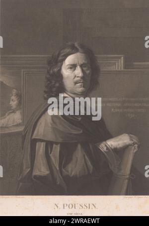 Portrait de Nicolas Poussin, imprimeur : Etienne Frédéric Lignon, après peinture par : Nicolas Poussin, 1824, papier, gravure, gravure, gravure, hauteur 400 mm × largeur 287 mm, impression Banque D'Images