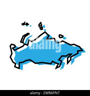 Carte simplifiée du pays de Russie. Silhouette bleue avec contour noir épais isolé sur fond blanc. Icône vectorielle simple Illustration de Vecteur