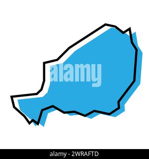 Carte simplifiée du pays Niger. Silhouette bleue avec contour noir épais isolé sur fond blanc. Icône vectorielle simple Illustration de Vecteur