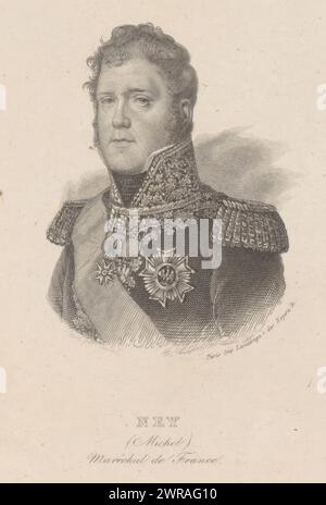 Portrait de Michel Ney, Ney (titre sur objet), imprimeur : Jean Ferdinand Joubert, imprimeur : Parijs Lesauvager, imprimeur : France, imprimeur : Paris, 1820 - 1884, papier, gravure, hauteur 121 mm × largeur 86 mm, impression Banque D'Images