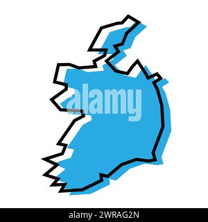 Carte simplifiée du pays d'Irlande. Silhouette bleue avec contour noir épais isolé sur fond blanc. Icône vectorielle simple Illustration de Vecteur