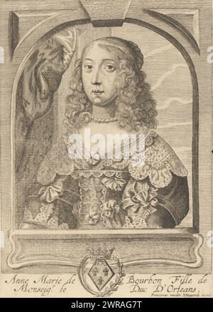 Portrait d'Anna Marie Louise d'Orléans, Anne Marie de Bourbon, fille de Monseigr. le Duc D'Orleans (titre sur objet), imprimeur : anonyme, éditeur : Frans van den Wijngaerde, Anvers, 1645 - 1679, papier, gravure, hauteur 167 mm × largeur 120 mm, impression Banque D'Images