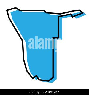 Namibie carte simplifiée du pays. Silhouette bleue avec contour noir épais isolé sur fond blanc. Icône vectorielle simple Illustration de Vecteur