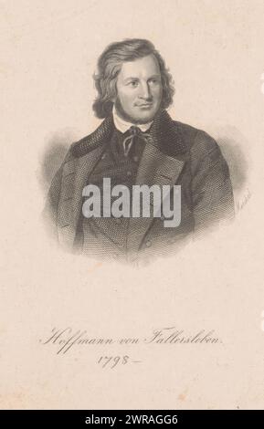 Portrait de August Heinrich Hoffmann von Fallersleben, imprimeur : Conrad Friedrich Merckel, 1836 - 1880, papier, gravure, gravure sur acier, hauteur 139 mm × largeur 88 mm, impression Banque D'Images