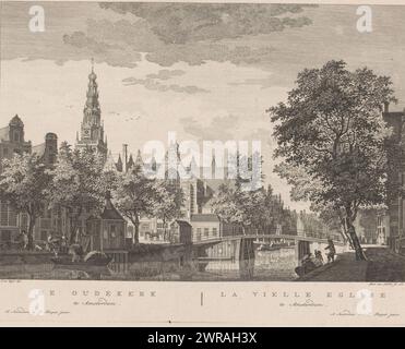 Old Church in Amsterdam, de Oude Kerk in Amsterdam / la vieille Eglise in Amsterdam (titre sur objet), imprimeur : Paulus van Liender, après dessin par : Cornelis Bogerts, éditeur : Pierre Fouquet, Amsterdam, 1760, papier, gravure, hauteur 306 mm × largeur 405 mm, impression Banque D'Images