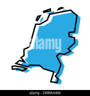 Carte simplifiée des pays-Bas. Silhouette bleue avec contour noir épais isolé sur fond blanc. Icône vectorielle simple Illustration de Vecteur