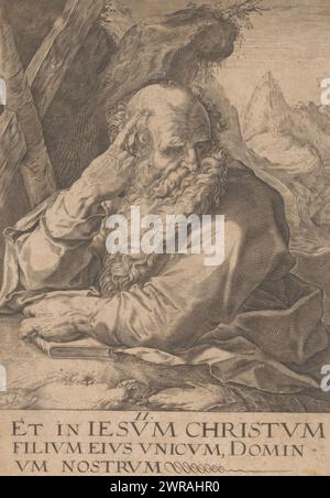 Apôtre Andrew, Christ et les douze Apôtres (titre de la série), imprimeur : Jacques Granthomme, après impression par : Hendrick Goltzius, 1588 - c. 1622, papier, gravure, hauteur 150 mm × largeur 103 mm, impression Banque D'Images