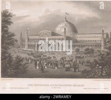 Vue de Crystal Palace, New York, Der Industry ausstellungs Pallast à New York (titre sur l'objet), vue de Crystal Palace à New York avec une foule de gens au premier plan. Crystal Palace était le bâtiment de l'exposition universelle de New York en 1853., imprimeur : anonyme, éditeur : Hermann Julius Meyer, New York, après 1853 - c. 1855, papier, gravure sur acier, hauteur 168 mm × largeur 251 mm, impression Banque D'Images