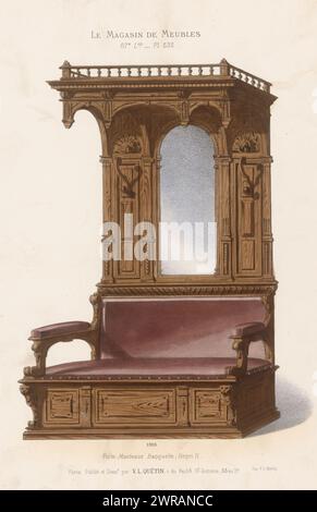 Meuble avec canapé et miroir, banquette porte-manteaux, Henri II (titre sur objet), le magasin de meubles (titre de série sur objet), meuble avec canapé, miroir et porte-manteaux. Tirage du 67e livre., imprimeur : anonyme, après conception par : Victor Léon Michel Quétin, imprimeur : Victor Léon Michel Quétin, Paris, 1878 - en ou après 1904, papier, hauteur 362 mm × largeur 273 mm, tirage Banque D'Images