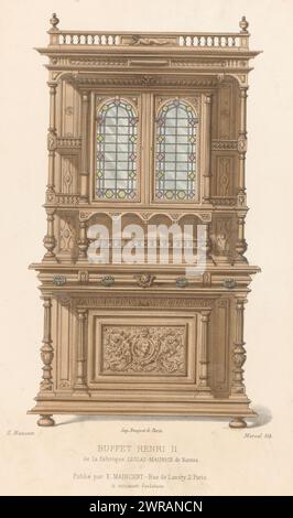 Buffet Henri II (titre sur objet), le garde-meuble / Collection de meubles (titre de la série sur objet), buffet Henri II. Tirage du 267e livre., imprimeur : Marcal, imprimeur : Becquet frères, éditeur : Eugène Maincent, Paris, 1885 - 1895, papier, hauteur 358 mm × largeur 276 mm, impression Banque D'Images