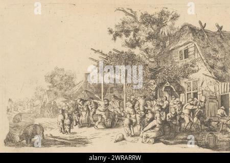 Les paysans dansants devant une auberge, numérotés en bas à droite : 2., imprimeur : anonyme, après impression par : Adriaen van Ostade, c. 1670 - c. 1750, papier, gravure, hauteur 114 mm × largeur 177 mm, impression Banque D'Images