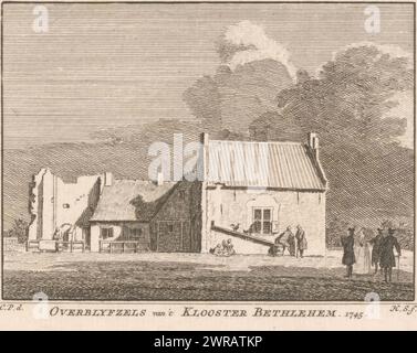 Vue des vestiges du monastère de Bethléem à Elkerzee, 1745, vestiges du monastère de 't Bethléem. 1745 (titre sur objet), vue des vestiges du monastère de Bethléem à Elkerzee en Zélande, 1745., imprimeur : Hendrik Spilman, après dessin par : Cornelis Pronk, Haarlem, 1754 - 1792, papier, gravure, hauteur 83 mm, largeur 106 mm, impression Banque D'Images