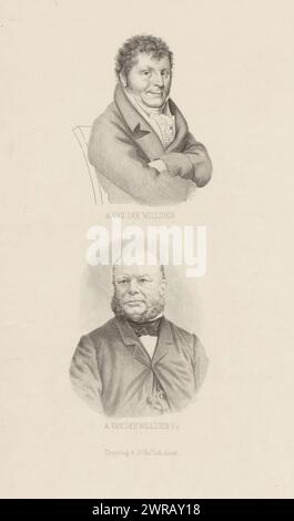 Portraits d'Adriaan van der Willigen et Adriaan van der Willigen Pz., les sujets du portrait sont représentés l'un au-dessus de l'autre. Son nom est sous chaque portrait., imprimeur : inconnu, d'après la conception de : Hendrik Willem Caspari, imprimeur : Tresling & Comp., Amsterdam, 1858 - 1919, papier, hauteur 295 mm × largeur 210 mm, impression Banque D'Images