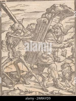 Pedlar with Death, copies d'après Holbein's Dance of Death (titre de la série), imprimeur : anonyme, après tirage par : Hans Holbein (II), après 1547, papier, hauteur 68 mm × largeur 55 mm, tirage Banque D'Images