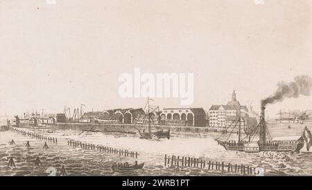 Vue du Kattenburgergracht à Amsterdam avec ses terres Zeemagazijn et le poste d'amarrage pour navires, chantier maritime d'Amsterdam (titre sur objet), imprimeur : anonyme, c. 1780 - c. 1830, papier, gravure, hauteur 163 mm × largeur 276 mm, impression Banque D'Images