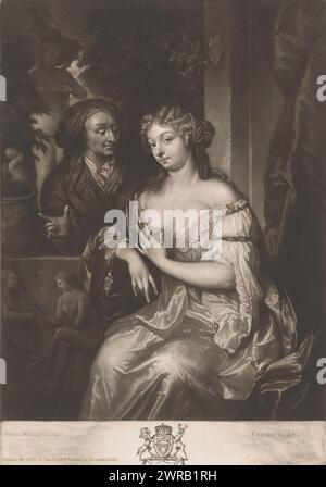 Portrait de Jean-Baptiste Colbert et Hortense Mancini comme Vertumnus et Pomona, imprimeur : James Watson (prentmaker), après peinture par : Caspar Netscher, éditeur : John Boydell, Londres, octobre-1777, papier, hauteur 507 mm × largeur 353 mm, impression Banque D'Images