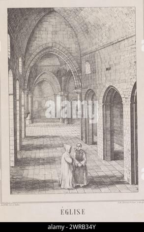 Intérieur de l'église abbatiale de Sénanque, Église (titre sur objet), vues dans et à proximité de l'abbaye de Sénanque (titre de la série), abbaye de Sénanque (titre de la série sur objet), imprimeur : T. Laval, d'après sa propre conception par : T. Laval, imprimeur : Clément Saint-Just, Avignon, 1855, papier, hauteur 286 mm × largeur 226 mm, impression Banque D'Images