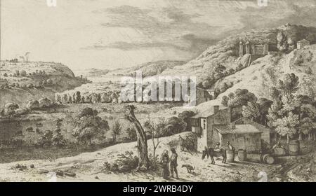 Vue de champ-Verd, près de Lyon, vue de champ Verd pres de Lyon (titre sur objet), imprimeur : Jean Jacques de Boissieu, après dessin de : Jean Jacques de Boissieu, France, 1764, papier, gravure, pointe sèche, hauteur 151 mm × largeur 253 mm, impression Banque D'Images