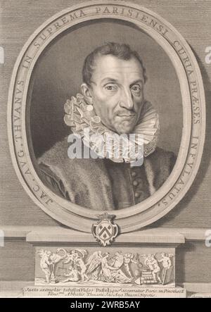 Portrait de Jacques-Auguste de Thou, Jac. Août Thuanus in suprema Parisiensi curia praeses infulatus. (Titre sur objet), imprimeur : Jacques Chéreau, France, 1698 - 1776, papier, gravure, gravure, hauteur 270 mm × largeur 198 mm, impression Banque D'Images