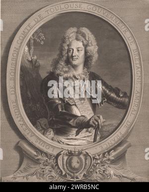 Portrait de Louis Alexandre de Bourbon, Louis Alexandre de Bourbon, comte de Toulouse, gouverneur de Bretagne, amiral de France. (Titre sur objet), imprimeur : Pierre Drevet, après peinture par : Hyacinthe Rigaud, Marie Claude Augustin Duclos Bossart, France, 1714, papier, gravure, hauteur 464 mm × largeur 380 mm, impression Banque D'Images