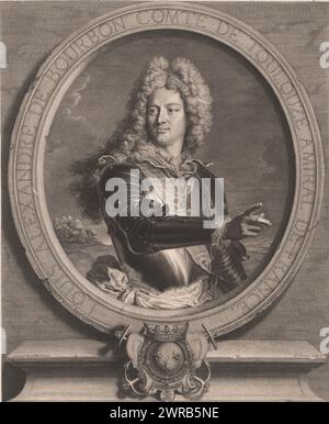 Portrait de Louis Alexandre de Bourbon, Louis Alexandre de Bourbon comte de Toulouze amiral de France. (Titre sur objet), imprimeur : Pierre Drevet, d'après la peinture de : Hyacinthe Rigaud, Jean-Baptiste Thibault, France, 1714, papier, gravure, hauteur 467 mm × largeur 382 mm, impression Banque D'Images