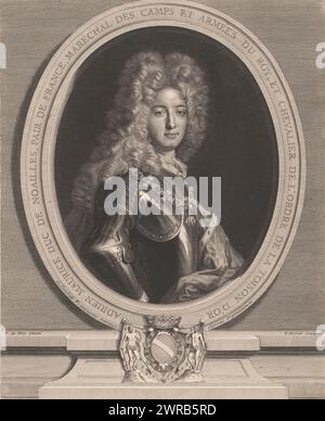 Portrait d'Adrien Maurice de Noailles, Adrien Maurice duc de Noailles, couple de France, maréchal des camps et armées du roi, et chevalier de l'ordre de la toison d'Or (titre sur objet), imprimeur : Pierre Drevet, d'après la peinture de : François de Troy, François Garnier, France, 1704, papier, gravure, gravure, hauteur 449 mm × largeur 365 mm, impression Banque D'Images