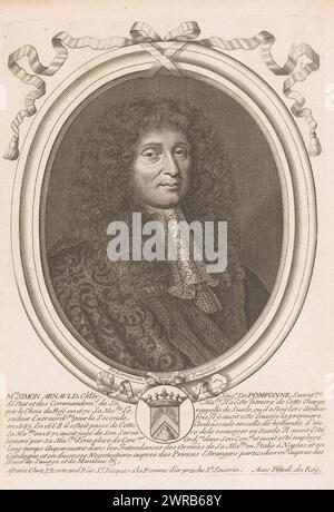 Portrait de Simon Arnauld de Pomponne, MRE. Simon Arnauld Chler, Seigr. La Pomponne (titre sur l'objet), portraits de personnalités éminentes (titre de la série), imprimeur : Nicolas de Larmessin (I), éditeur : Pierre Bertrand, Lodewijk XIV (koning van Frankrijk), éditeur : Paris, France, 1642 - 1678, papier, gravure, gravure, hauteur 227 mm × largeur 159 mm, impression Banque D'Images