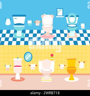 Toilettes salle de bain concept plat Illustration de Vecteur